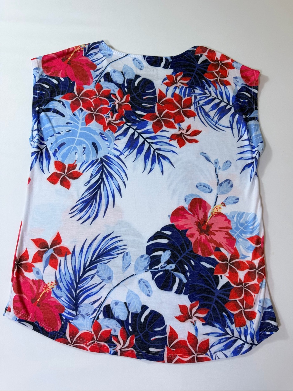 Womens Tropical Hibiscus Flower T Shirt Short Sleeve Blue Red Hawaiian Sz Medium - Picture 6 of 6
